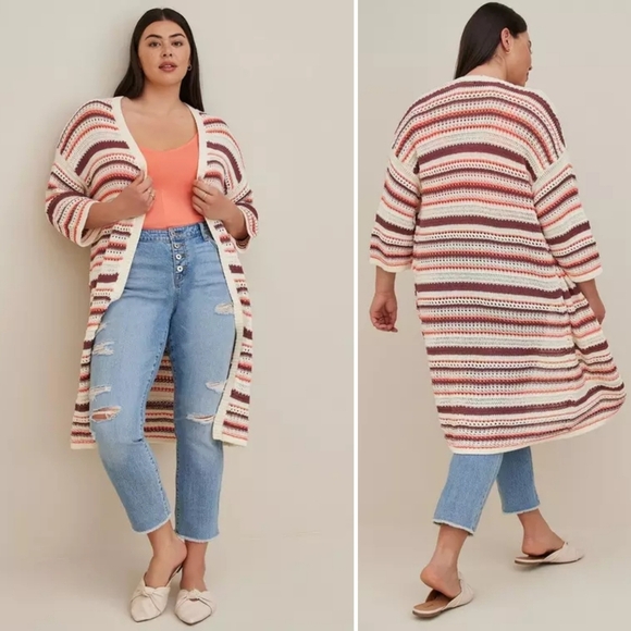Torrid Kimono Cardigan - Cotton Multi Stripes size 4 Duster - Picture 1 of 7